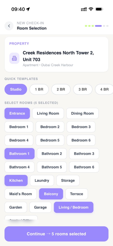 Room selection auto-filled from the contract