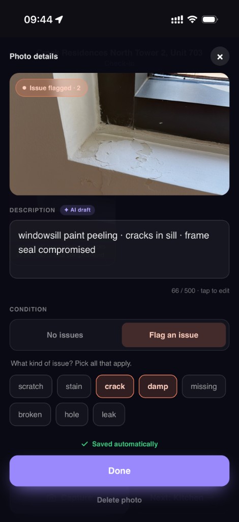 Photo details confirming no issues on a clean surface